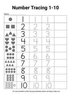 the number 1 to 10 worksheet with numbers and symbols on it for children