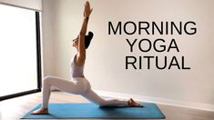 a woman is doing yoga in front of the words morning yoga ritual