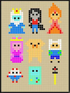 an image of pixel art that looks like it has been made to look like cartoon characters