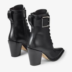 MYOS 80 | Black Brushed Calf Leather Ankle Boots | New Collection | JIMMY CHOO Luxury Platform Boots With Lug Sole And Pointed Toe, Sylvie Meis Style, Bridal Flat Sandals, Bridesmaid Bags