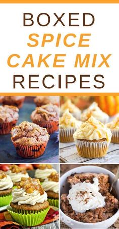 the cover of boxed spice cake mix recipes, including cupcakes and muffins