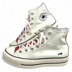 Converse Ctas Lift Platform Women Hi Shoe Canvas White Brown Custom 171209c-Wwwb Brand New With Box No Lid. 100% Authentic! Customized. A Pair Of Shoes Has An Inscription "Mrs." Rise Above “Everyday” In These Platform Chucks. A High Sole Gets You Closer To The Clouds, While Ultra-Comfy Foam Helps You Feel Like You’re Walking On Them. Plus, Classic Canvas In Pairs-With-Anything Colors Keeps Your Style Grounded Like Only Chucks Could. Durable Canvas Upper For That Classic Chucks Look And Feel Eva Trendy White Canvas Shoes For Streetwear, Casual Cream Canvas Shoes For Streetwear, Retro White High-top Sneakers With Round Toe, Trendy White Canvas Shoes With Vulcanized Sole, White Round Toe Canvas Shoes, White Canvas Shoes For Streetwear, White Canvas Shoes With Vulcanized Sole And Round Toe, White Canvas Shoes With Vulcanized Sole, Trendy White Canvas Shoes With Rubber Sole