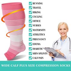 Plus Size Open Toe Compression Socks for Women | Moon Wood Pretty Compression Socks, White Compression Knee-high Socks, Comfortable Stretch Pink Knee-high Socks, Garter Stockings, Calf Pain, Supportive Compression Knee-high Socks, Supportive Compression Socks, Breathable, Lace Stockings, Shin Splints