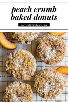 Peach Baked Donuts on a wire rack. Baked Donuts Easy, Donut Peach, Strawberry Filled Donuts, Baked Donut, Donut Flavors, Peach Crumble, Apple Donuts