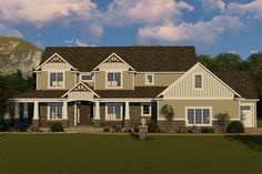 this is a computer rendering of the front elevation of a house with two story and three car garages