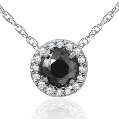 This popular women's pendant features one black color enhanced diamond and round cut accent white natural diamonds.  All diamonds are prong set in solid 14k white gold.   An 18" 14k white gold clasp lock chain is included.  The black diamond is color enhanced, this will not fade or require any special care.  The Heat Treated Black Diamond is irradiated. Black Diamond Solitaire, Lock Chain, Solitaire Pendant Necklace, Men's Wedding Ring, Halo Pendant, Circle Diamond, Heart Shaped Diamond, Gold Necklace Women, Solitaire Pendant