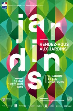 the poster for an art exhibition with colorful shapes and words in french, on a green background