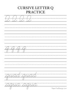 cursive letter q practice worksheet with handwriting and handwritten letters on it