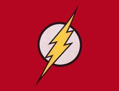 the flash logo is shown on a red background with white and yellow lightning bolt in the center