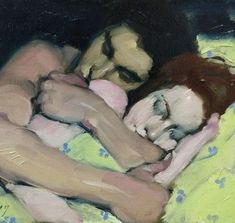 a painting of a man and woman sleeping together