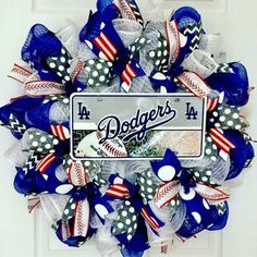 Royal Blue And Orange, Baseball Wreath, Fourth Of July Crafts For Kids, Baseball Wreaths, Burlap Mesh Wreath, Mesh Ribbon Wreaths, Wreath Indoor, Sports Wreaths, Deco Wreaths