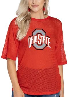 Ohio State Buckeyes Womens Mallory Mesh T-Shirt - Red Oversized Jersey, Texas Tech Red Raiders, Red Raiders, Mesh T Shirt, Texas Tech, Mesh Shorts, Ohio State Buckeyes, Swimsuit Cover, Ohio State