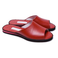 Red leather slippers look stylish and comfortable at the same time. Their bright red color adds brightness to the interior. Their soft leather makes feel incredibly comfortable, and their soles provide excellent grip on the floor and prevent slipping. With these slippers you will feel cozy and stylish at any time of the year. Made of 100% genuine leather, Brand: Saint Shalih Upper material - cowhide leather Lining material - goat leather Inner sole material - cowhide leather Outsole material - ethylene vinyl acetate (EVA) Size/Insole length, cm/in: 6US/    234cm/ 9.213in; 6.5US/ 240cm/ 9.449in; 7US/    240cm/ 9.449in; 7.5US/ 246cm/ 9.685in; 8US/    252cm/ 9.921in; 8.5US/ 258cm/ 10.158in; 9US/    264cm/ 10.394in; 9.5US/ 270cm/ 10.630in; 10US/  270cm/ 10.630in. Width - Narrow If you have any Ladies Pajama Party, Red Slippers, Indoor Slippers, Pajama Party, Leather Slippers, Goat Leather, House Shoes, House Slippers, Party Shoes