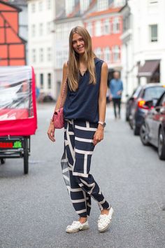 Copenhagen Fashion Week Spring 2015 Street Style- HarpersBAZAAR.com Caroline Brasch, Tilda Lindstam, Graphic Pants, Copenhagen Spring, Chanel Espadrilles, Copenhagen Street Style, Copenhagen Fashion, Fashion Week 2015, Model Street Style