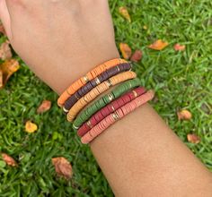 Polymer Clay Bead Bracelet, Preppy Bracelets, Autumn Bracelet, Clay Bead Bracelet, Clay Bracelet, Diy Bracelet Designs