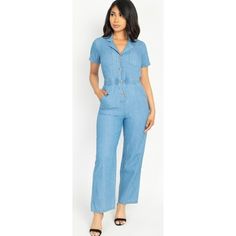 Nothing Says Comfort And Style Like This Denim Jumpsuit For Women. Features 4 Large Front Buttons, Two Chest Pockets, Two Waist Pockets And An Elasticized Waist. Perfect For Dress Down Day At The Office Or Just A Regular Day Out For A Stylish Woman. Pair With Your Flat Or Kitten Heel Sandals To Complete The Look Of Comfort. Material: Cotton Sleeve Length: Short Neckline: V Neck Closure: Front Buttons Elasticity: Low Elasticity Pattern: None/Solid Trouser Shape: Wide Hemline: Ankle Jeans Cheap Blue Straight Leg Denim Jumpsuit, Affordable Light Wash Short Sleeve Denim Jumpsuit, Cheap Short Sleeve Denim Jumpsuit With Button Closure, Light Wash Button-up Denim Jumpsuit, Medium Wash Short Sleeve Jumpsuit With Button Closure, High Rise Denim Blue Jumpsuit With Button Closure, Denim Blue Short Sleeve Jumpsuit With Button Closure, Medium Wash Short Sleeve Jumpsuits And Rompers With Buttons, Relaxed Fit Denim Button-up Jumpsuit