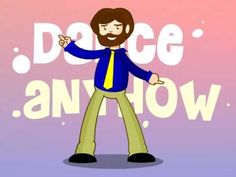 a man with a beard and yellow tie standing in front of a sign that says dance anywhere