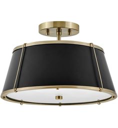 a black and gold ceiling light with a white shade on the bottom, in an elegant style