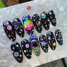 Galaxy Nail Designs, Galaxy Nail, Planet Nails, Space Nails, La Nails, Nail It, Galaxy Nails, Uv Gel Nails