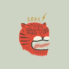 a drawing of a cat with the word roar on it's face