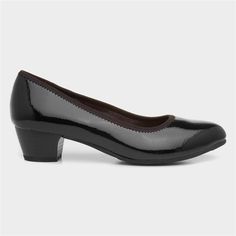 Black Block Heels Court Shoe, Business Shoes Women, Cheap Black Court Shoes With 4-inch Heel, Black Square Toe Court Shoes With 4-inch Heel, Black Court Shoes With 4-inch Block Heel, Shoe Zone, Black Patent Leather Block Heels With 4-inch Heel, Black Patent Heels, Black Block Heels