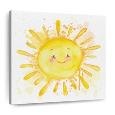 a watercolor painting of a smiling sun on a white background canvas wall art print