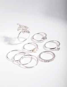 Free shipping and easy returns on Lovisa Silver Butterfly Diamante Ring Set. Description Pack a punch in a perfectly curated ring stack. This design features a classic silver-toned Silver Rings Set, Butterfly Motif, Fashion Jewellery Online, Birthday Bracelet, Bold Earrings, Silver Ring Set, Ring Stack, Silver Butterfly, Favorite Rings