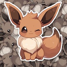 Chibi Eevee Sticker - Turbo Vinyl Kawaii Pokemon Stickers, Pokemon Stickers Printable Free, Pokemon Stickers Printable, Fox Chibi, Pokemon Printables, Draw Chibi, Cute Drawlings