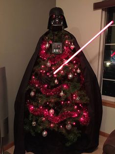 a darth vader christmas tree with lights