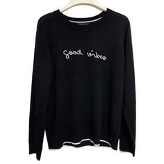 New Rachel Zoe Good Vibes Black Script Embroidered Pullover Sweater Women's Large Originally $119 Rachel Zoe Women’s Pullover Black White Embroidered Good Vibes 40% Rayon 30% Nylon 25% Acrylic 5% Cashmere Hand Wash Approximate Measurements: Length 24”-25” Pit To Pit 22” Rachel Zoe, Pullover Sweater Women, Good Vibes, Pullover Sweaters, Cashmere, Sweaters For Women, Women Shopping, Black