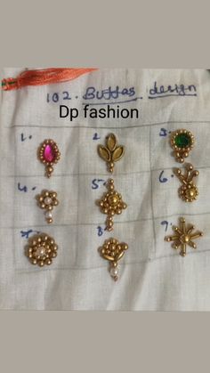 several different types of earrings are displayed on a piece of paper with the words, dp fashion