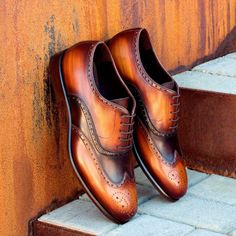 Ambrogio 2547 Bespoke Custom Men's Shoes Dark Brown & Cognac Patina / Calf-Skin Leather Brogue Oxfords (AMB1561)-AmbrogioShoes Patina Style, Suit Tie, Custom Made Shoes, Leather Brogues, Leather Dye, Brogue Shoes, Men Clothes, Penny Loafer, Derby Shoes