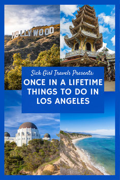 the cover of a travel guide for los angeles, with images of buildings and mountains