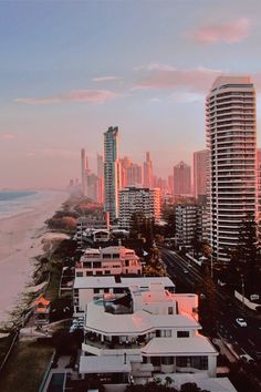 an aerial view of the beach and buildings in surfers paradise, gold coast australia