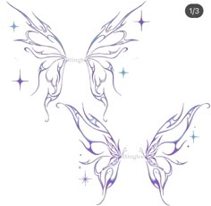 two purple butterflies with stars in the back and one blue butterfly on the front, both facing each other