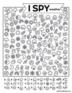 a weather pattern with the words, i spy and other symbols in black and white