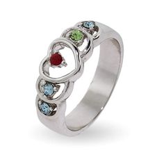 For a precious gift that Mom or Grandma would love  this 5 Stone Heart Mother's Ring offers a stylish heart design with 5 custom CZ birthstones. Mothers Ring 3 Stone, Mothers Rings, Mother's Ring, Birthstone Ring Mothers, Coordinates Jewelry, Mothers Ring, Family Tree Necklace, Mother Rings, Monogram Jewelry