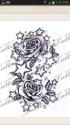 a rose tattoo design with stars on it