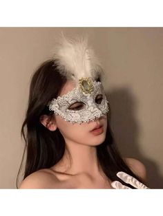 Christmas Winter Venetian Lace Feather Mask, Princess Costume Masquerade Party Prop Multicolor    San     Home Decor, size features are:Bust: ,Length: ,Sleeve Length: Masquerade Mask Costume, Masquerade Halloween Costumes, Feather Mask, Lace Mask, Half Face Mask, Princess Costume, Lace Veils, Masquerade Party, Printed Sleeveless Top