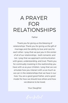 a prayer card with the words, a prayer for relationss