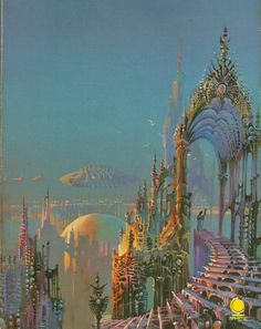 an artistic painting of a futuristic city