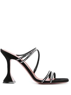 Naima 95mm crystal-embellished sandals from AMINA MUADDI featuring black, calf leather, crystal embellishment, open toe, square toe, multi-way straps and high sculpted heel. Embellished Sandals, Black Sandals Heels, Sandals For Women, Crystal Embellishment