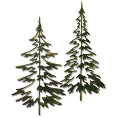 three metal pine trees on a white background