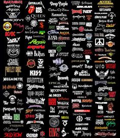 a large poster with many different kinds of logos on it's back side, all in black and white