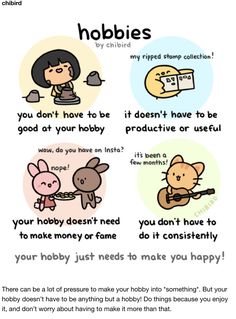 an image of some cartoon characters with words on them and the caption that says hobbiess