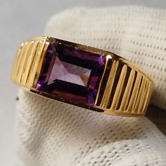 Buyer Must BE Reads All  Details About The Product . Material 925 Sterling Silver  . Band Color  Gold . Gemstone Natural Amethyst  . Gemstone Colour Purple  . Gemstone Shape Cushion  . Cut Grade Faceted . Birthstone  February  . Style  Art Deco . Ring  Men's And Boys Art Deco Mens Ring, Classic Amethyst Signet Ring As Gift, Classic Amethyst Signet Ring For Gift, Classic Amethyst Signet Ring Hallmarked, Classic Hallmarked Amethyst Signet Ring, Classic Amethyst Signet Ring For Anniversary, Classic Amethyst Signet Ring With Polished Finish, February Style, Simple Stacking Rings