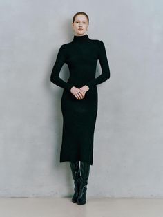 Composition : ACRYLIC 75% POLYESTER 25%Color : BLACK_FREECountry of Origin : CHINA All Black Outfits, Black Outfits, All Black Outfit, Knit Dress, All Black, Cold Weather, Jumpsuit Dress, Dress Outfits, Turtle Neck