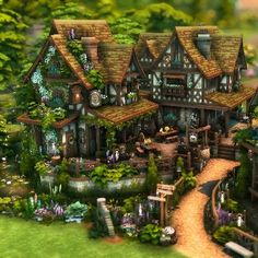 Minecraft Magic Shop, Sims 4 Realm Of Magic House, Sims 4 Build Inspiration, Sims 4 Magic House, Fantasy Cottage, Sims Stories, Fairytale House