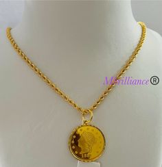 "Majestic queen coin pendant & 18.5\" hollow rope chain necklace set , 916 Gold  GOLD PURITY : 22k pure yellow gold , 916 GOLD Appx size  Chain : 3mm hollow chain Pendant: majestic queen pendant  Length: 18.5\" inches Set Colour : YELLOW GOLD Total Appx weight : 7.87grams (3.32grams big size  queen pendant & 4.55grams for the necklace ) Hallmark: Hallmarked 916 stamp Hook: 'lobster' hook Design  : beautiful Royal queen pendant & hollow rope chain necklace set.  * chain and pendant included Authentic 916 Gold FAQs Q: Is it real gold? A: yes it's real authentic genuine 916 gold  Q: can pawn? A: yes it's pawnable ⭐GoForGenuineGold⭐" Chain Necklace Set, Gold Sunburst, Royal Queen, Rope Chain Necklace, Hook Design, Natural Gold, Colour Yellow, Wedding Jewellery Necklace, Flower Bracelet