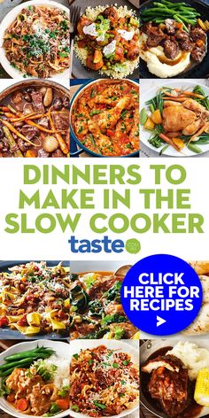 an advertisement for the slow cooker cookbook with pictures of different foods and vegetables